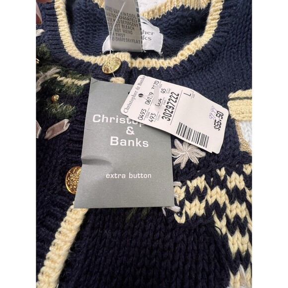 Vintage Snowman Cardigan Hand Embroidered Christopher & Banks Size L Christmas - Picture 9 of 16